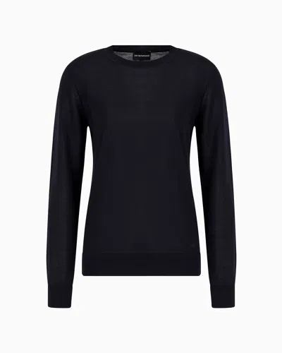 Emporio Armani Crew-neck Jumper In Pure Virgin Wool In Blue