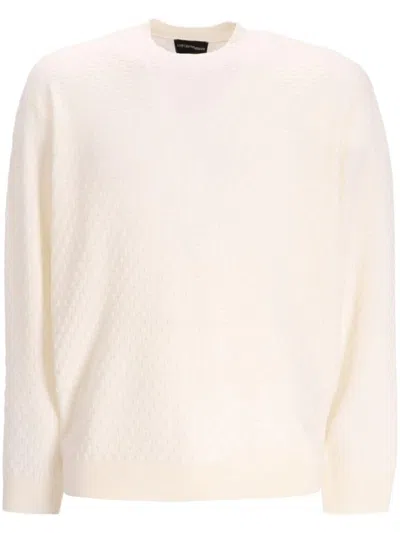 Emporio Armani Logo-jacquard Cotton Jumper In Blue