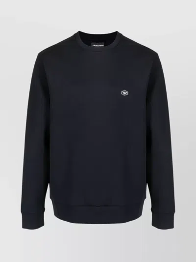 Emporio Armani Crew Neck Logo Cotton Sweatshirt In Blue