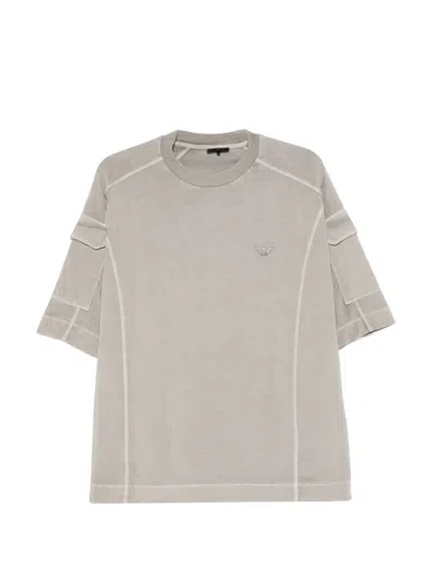 Emporio Armani Crew-neck Logo-embroidery T-shirt In Brown