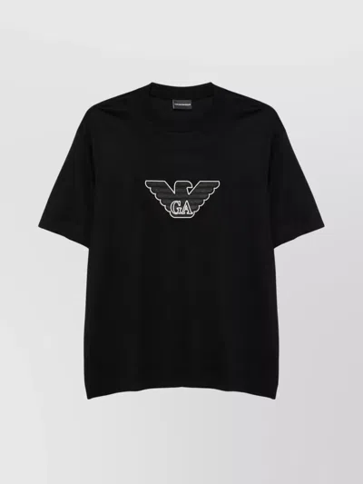 Emporio Armani Crew Neck Logo T-shirt Straight Hem In Schwarz 1
