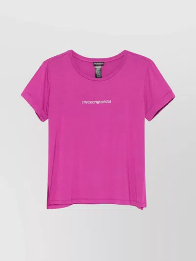 Emporio Armani Crew Neck Logo T-shirt With Side Slits In Purple