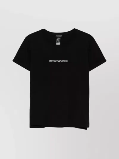 Emporio Armani Crew Neck Logo T-shirt With Side Slits In Black
