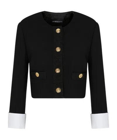 Emporio Armani Crew Neck Long Sleeve Casual Jacket In Black