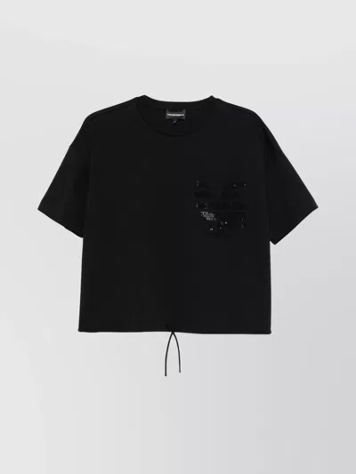 Emporio Armani Crew Neck Sequin Pocket Cotton T-shirt In Black