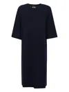 Emporio Armani Navy Blue Midi Dress With Round Neck And Short Sleeves In Black