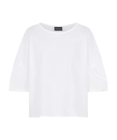 Emporio Armani Crew Neck Short Sleeve Top In Optical White