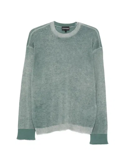 Emporio Armani Wool Knit Sweater Crew Neck Long Sleeves In Green