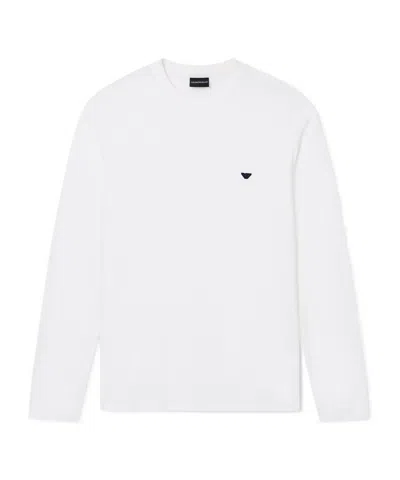 Emporio Armani Cotton Blend Crew Neck Long Sleeve T-shirt In White