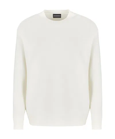 Emporio Armani Crew-neck Virgin Wool Jumper In White