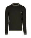 Emporio Armani Crew Neck Virgin Wool Sweater With Contrasting Details In Black