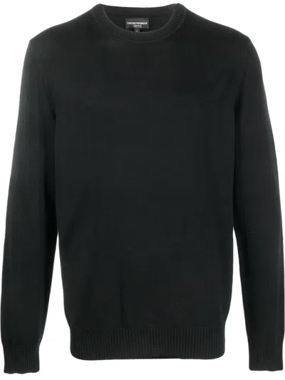 Emporio Armani Crew-neck Wool Jumper In Black