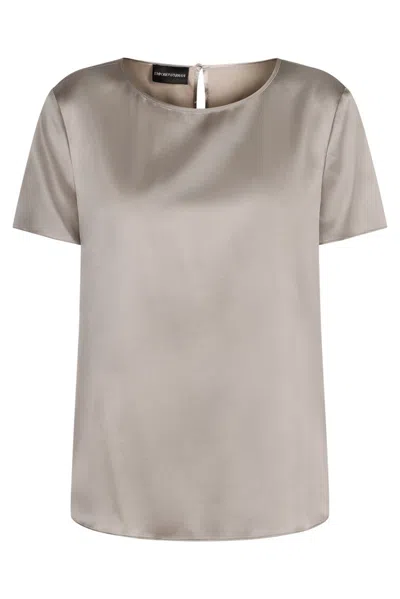 Emporio Armani Silk Satin T-shirt In Grey