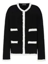 Emporio Armani Fringe-trim Ottoman Ribbed Blazer In Black