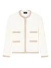 Emporio Armani Ottoman Stitch Knit Jacket With Fringe Hems In White