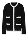 Emporio Armani Ottoman Stitch Knit Jacket With Fringe Hems In Black