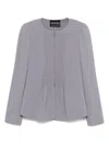 Emporio Armani Crew Neck Pleated Front Blazer With Shoulder Pads In Grey