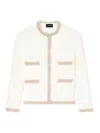 Emporio Armani Ottoman Stitch Knit Jacket With Fringe Hems In Neutral