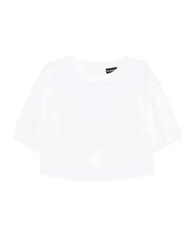 Emporio Armani Crewneck Puff-sleeved Blouse In White