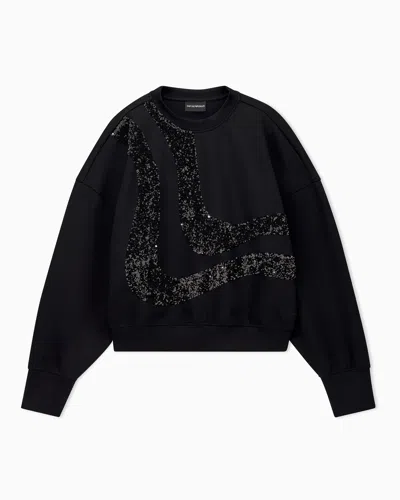 Emporio Armani Crew-neck Scuba Sweatshirt With Abstract Sequin Design In Black