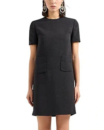 Emporio Armani Crewneck Short Sleeve Tunic Dress In Solid Black