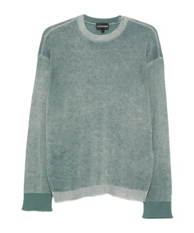 Emporio Armani Wool Knit Sweater Crew Neck Long Sleeves In Green