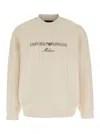 Emporio Armani White Crewneck Sweatshirt With Maxi Logo Lettering On The Front In Cotton Blend Stretch Man In Grey