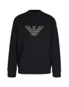 Emporio Armani Crewneck Sweatshirt With Oversized Embroidered Logo In Double Jersey In Black