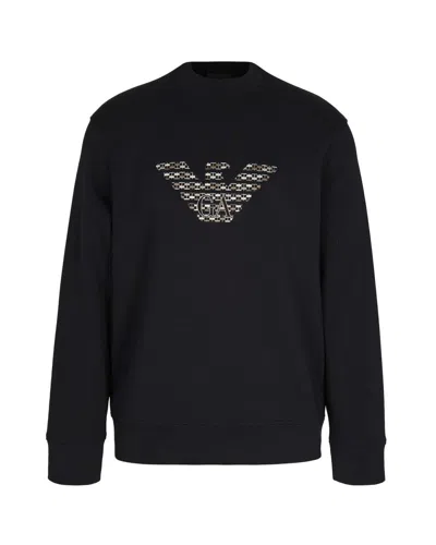 EMPORIO ARMANI CREWNECK SWEATSHIRT WITH OVERSIZED EMBROIDERED LOGO IN DOUBLE JERSEY