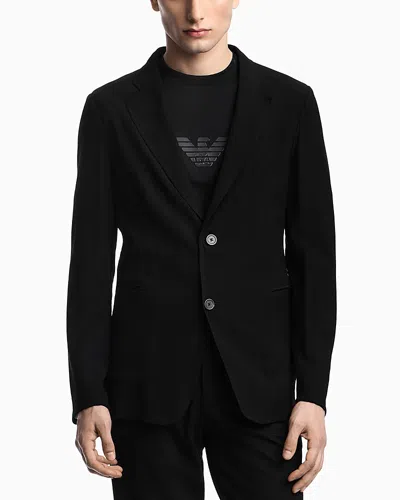 Emporio Armani Crinkled 3d Effect Crepe Blazer In Black