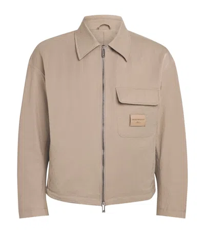 Emporio Armani Crinkled Nylon Bomber Jacket In Brown