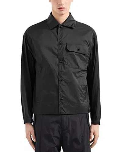 Emporio Armani Crinkled Snap Front Jacket In Solid Black