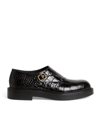 Emporio Armani Croc-embossed Leather Monk Shoes In Black