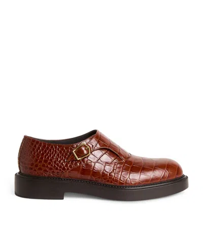 Emporio Armani Croc-embossed Leather Monk Shoes In Burgundy