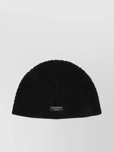 Emporio Armani Crochet Knit Beanie Round Crown In Black