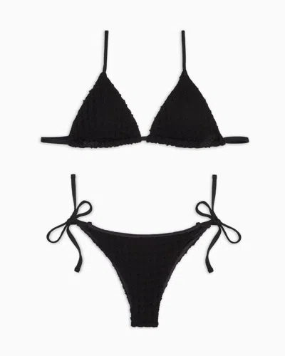 Emporio Armani Crochet Lycra Padded Triangle Bikini In Black