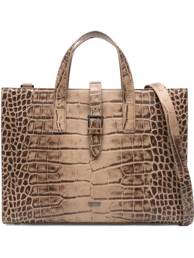 Emporio Armani Crocodile-effect Tote Bag In Brown