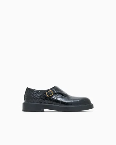Emporio Armani Crocodile-print Calfskin Monkstraps In Black