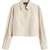 Emporio Armani Cropped Button-down Cotton Poplin Shirt In Solid Medium Beige