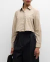 Emporio Armani Cropped Button-down Cotton Poplin Shirt In Beige