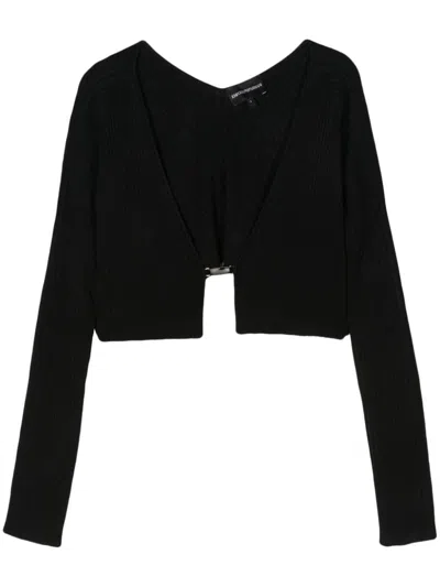 Emporio Armani Ribbed-knit Cropped Cardigan In Black