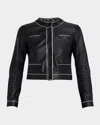 Emporio Armani Cropped Contrast-trim Leather Jacket In Multi