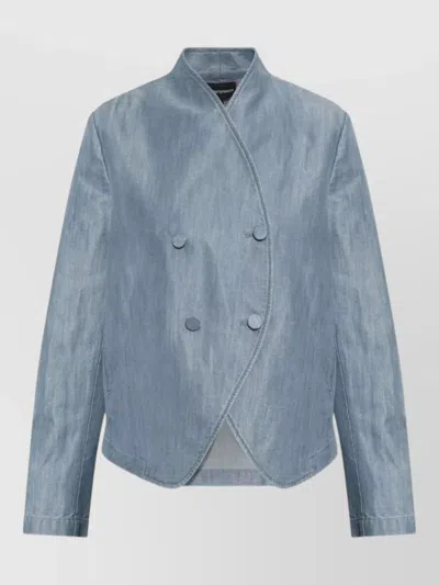 Emporio Armani Cropped Denim Blazer High Neck Wrap In Blue