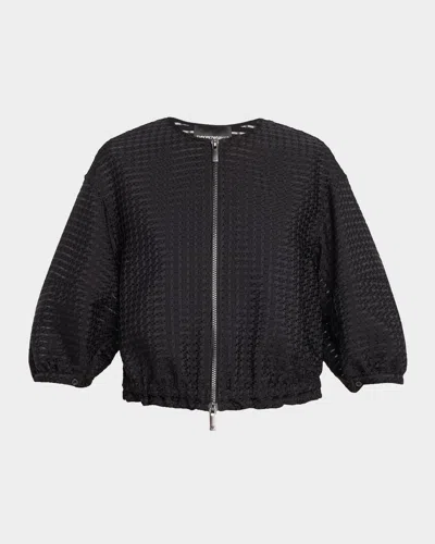 Emporio Armani Cropped Gingham Jacquard Blouson Jacket In Black