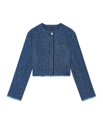 Emporio Armani Cropped Jacket In Buttoned Denim In Blue