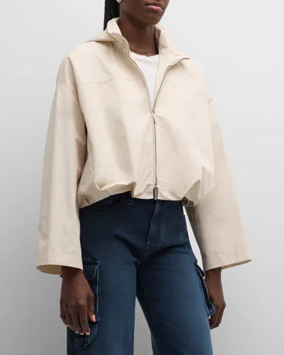 Emporio Armani Cropped Technical Cotton Windbreaker In Solid Medium Beige