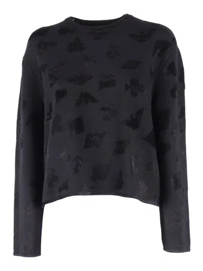EMPORIO ARMANI CROPPED TEXTURED KNIT SWEATER WITH ABSTRACT PATTERNS