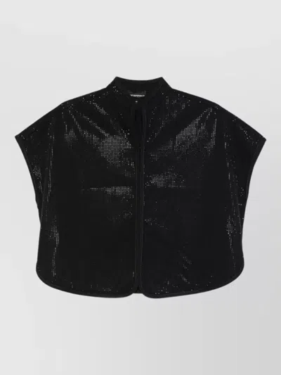 Emporio Armani Cropped Top Cap Sleeves High Collar Sequins In Black
