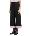 Emporio Armani Cropped Trousers With Folded Over Cuffs In Pink Satin In Black