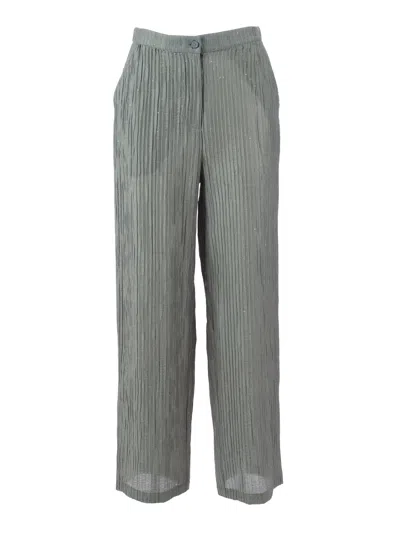 Emporio Armani Cropped Vertical Pleat Straight-leg Pants In Gray